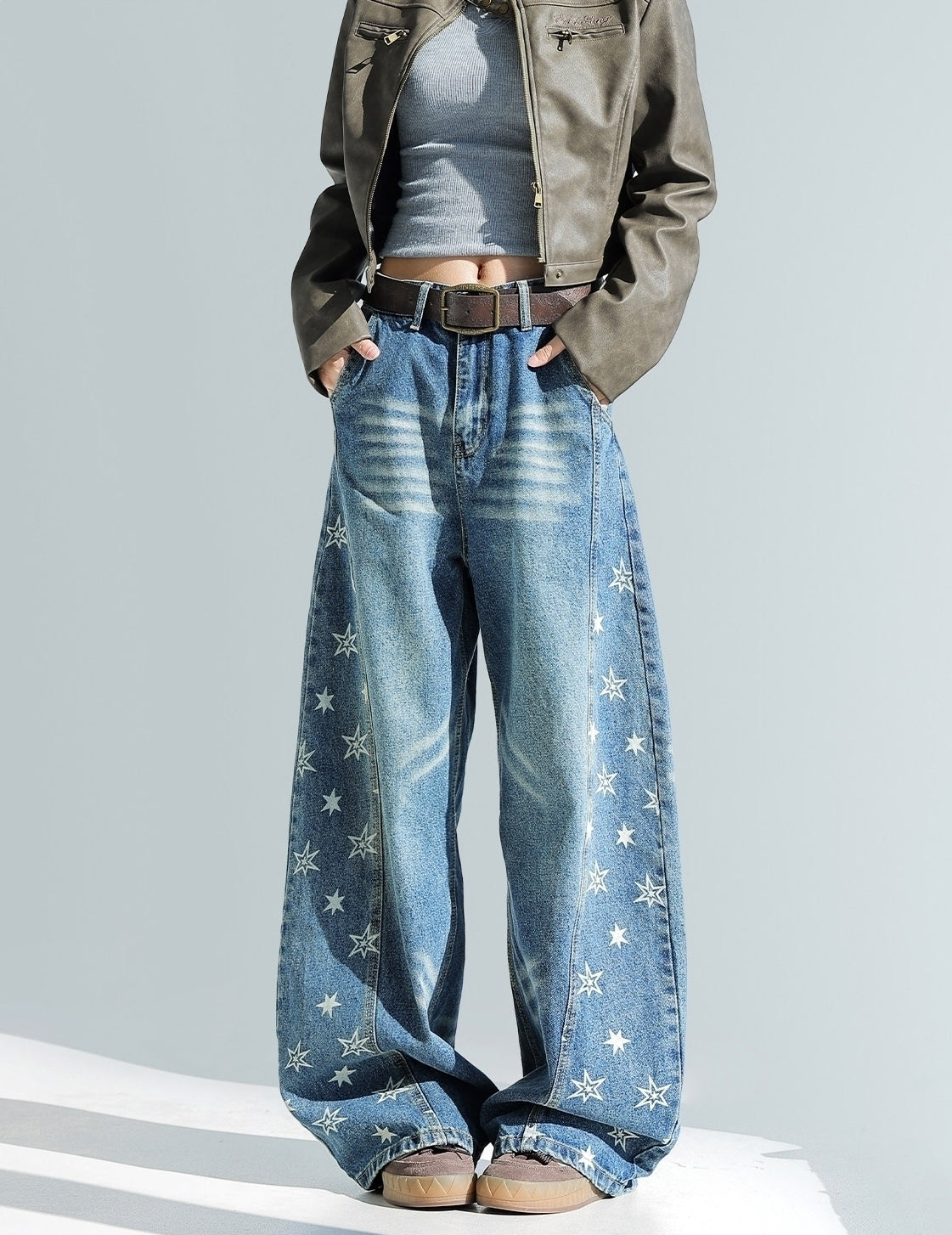 Vintage Star Wash Blue Wide Leg Jeans