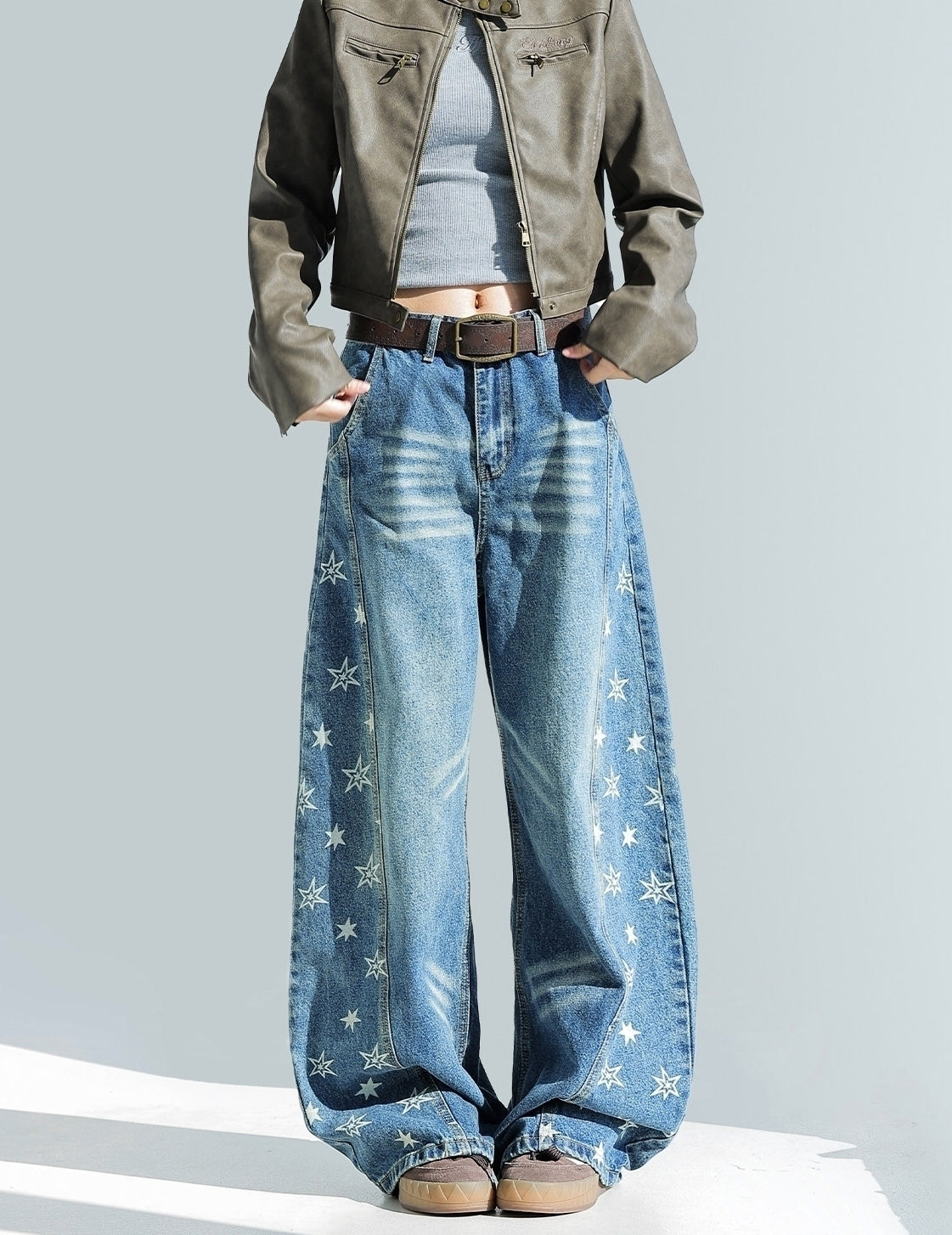 Vintage Star Wash Blue Wide Leg Jeans