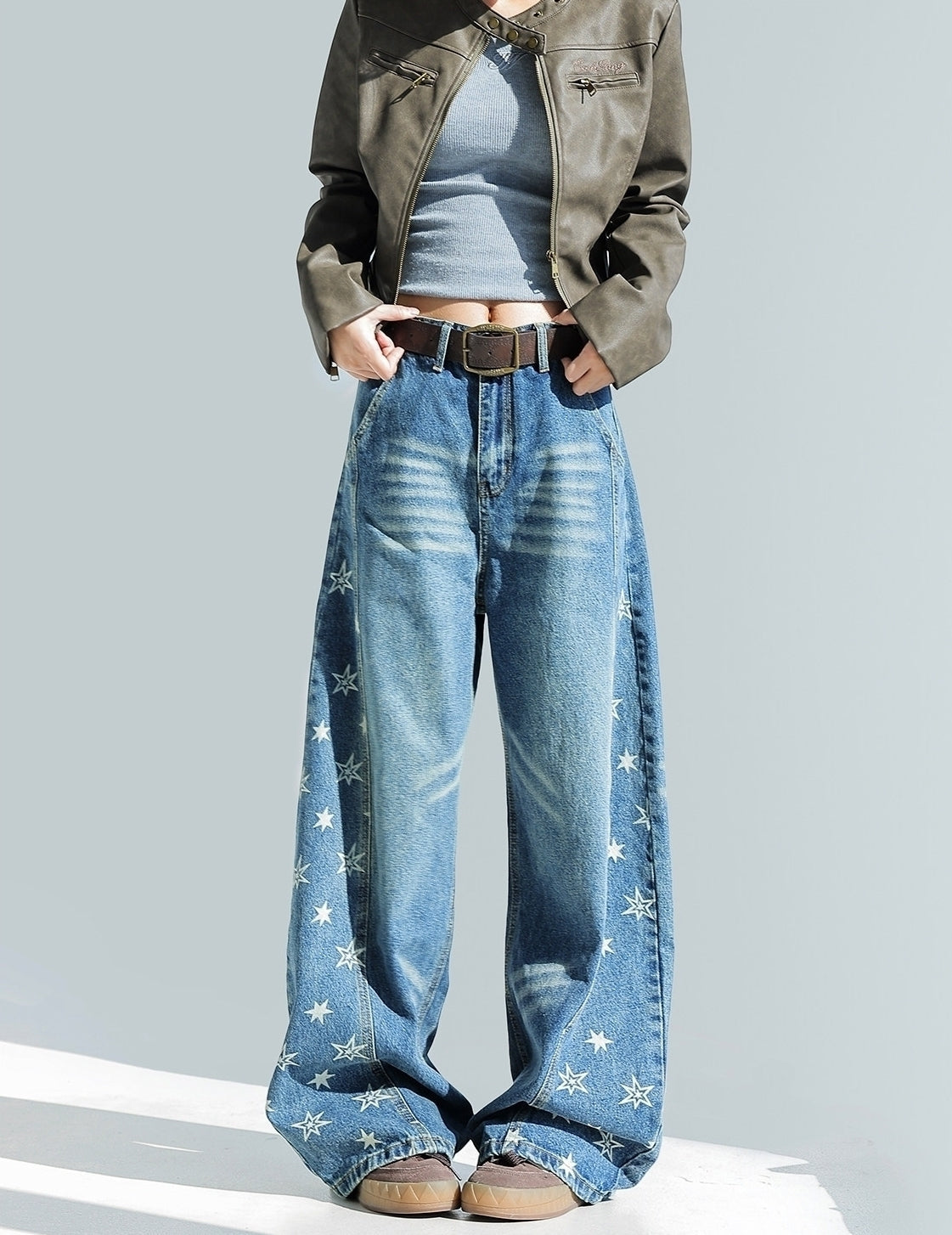 Vintage Star Wash Blue Wide Leg Jeans
