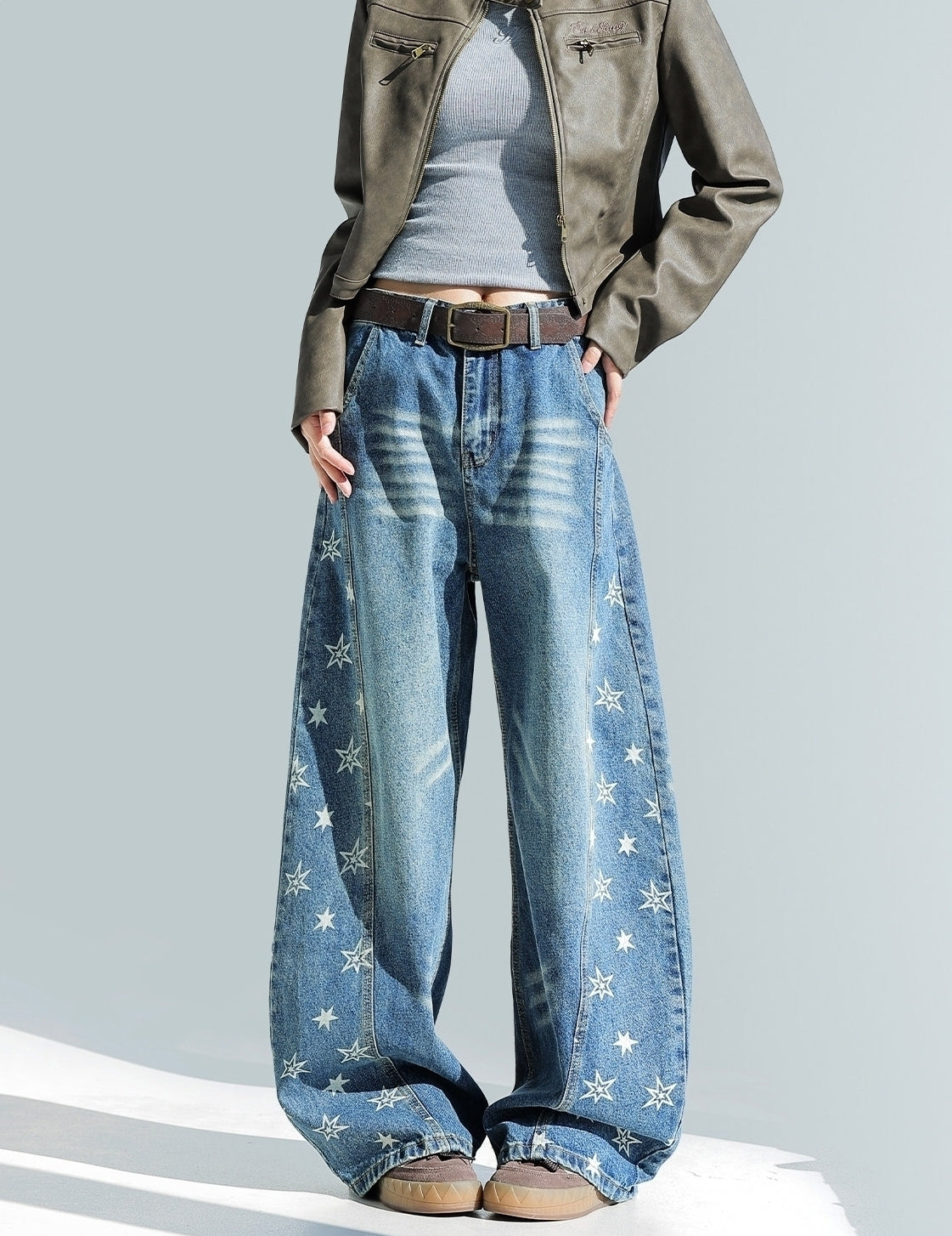 Vintage Star Wash Blue Wide Leg Jeans