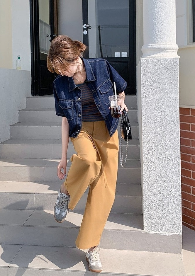 Vintage Striped Denim Three Piece Outfit