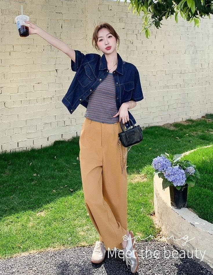 Vintage Striped Denim Three Piece Outfit