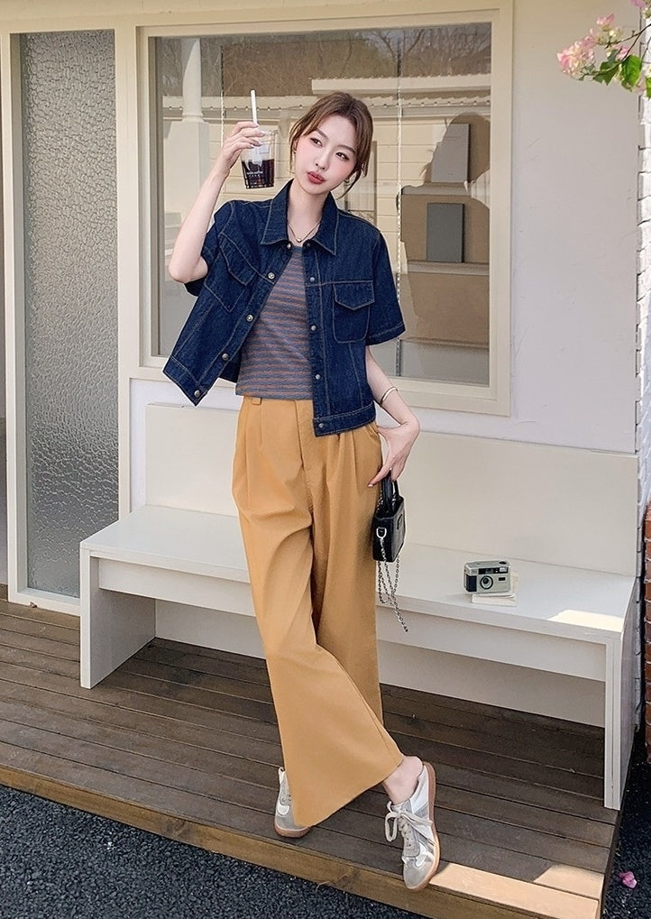 Vintage Striped Denim Three Piece Outfit
