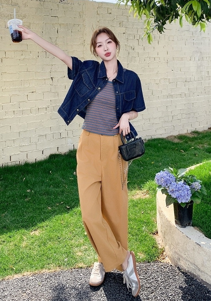 Vintage Striped Denim Three Piece Outfit
