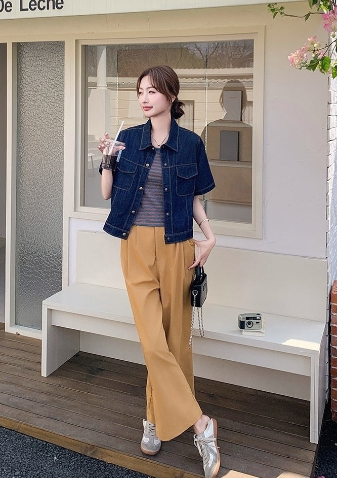 Vintage Striped Denim Three Piece Outfit