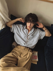 Vintage Striped Short Sleeve Casual Shirt