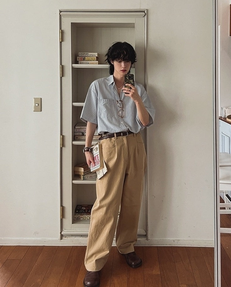 Vintage Striped Short Sleeve Casual Shirt