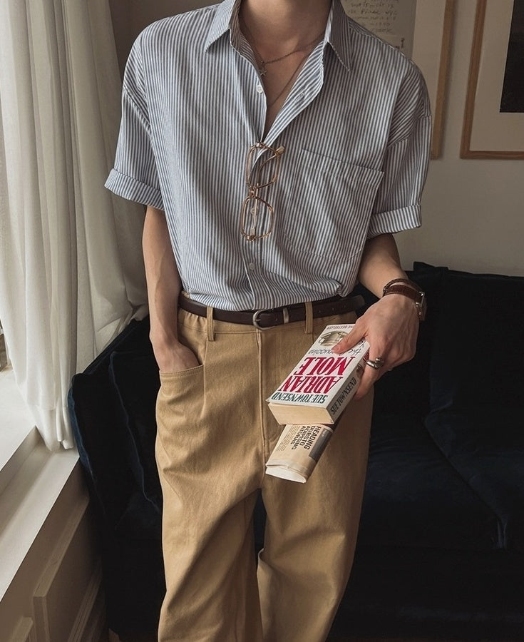 Vintage Striped Short Sleeve Casual Shirt