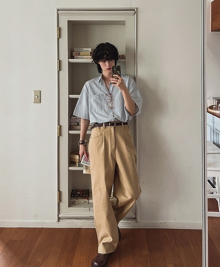 Vintage Striped Short Sleeve Casual Shirt