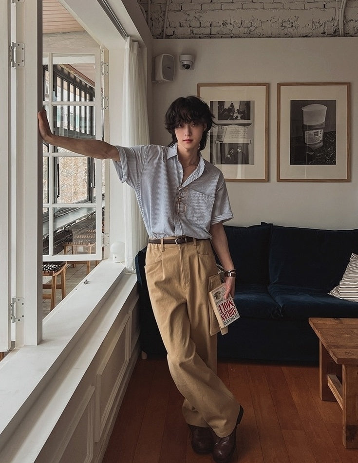 Vintage Striped Short Sleeve Casual Shirt