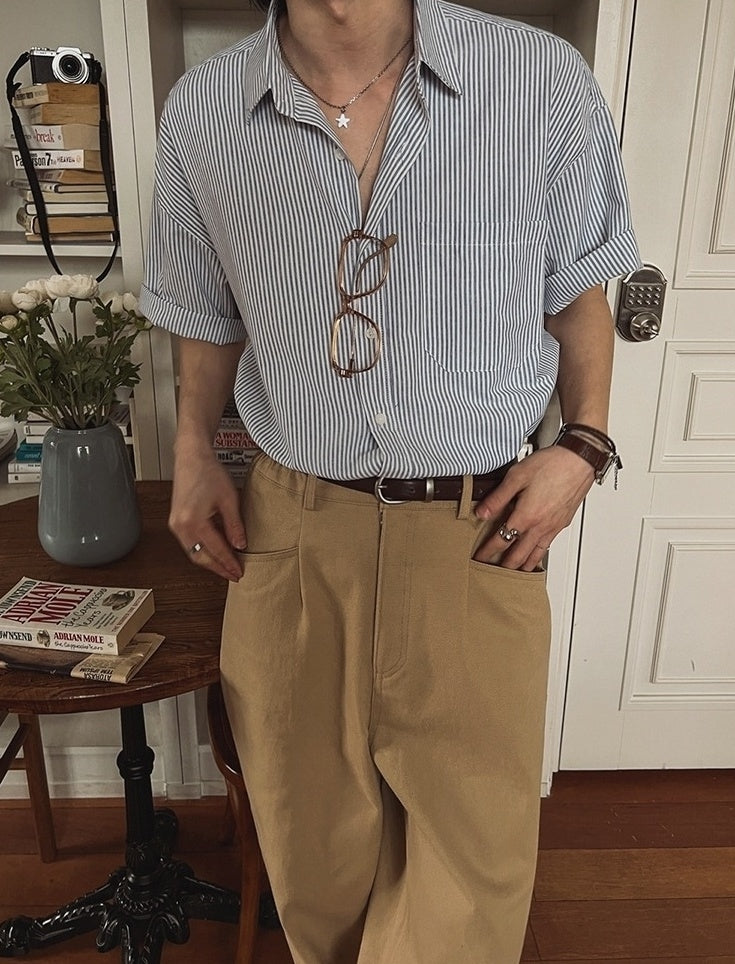 Vintage Striped Short Sleeve Casual Shirt