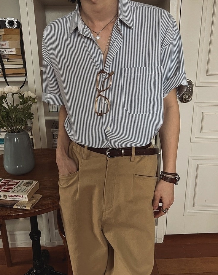Vintage Striped Short Sleeve Casual Shirt