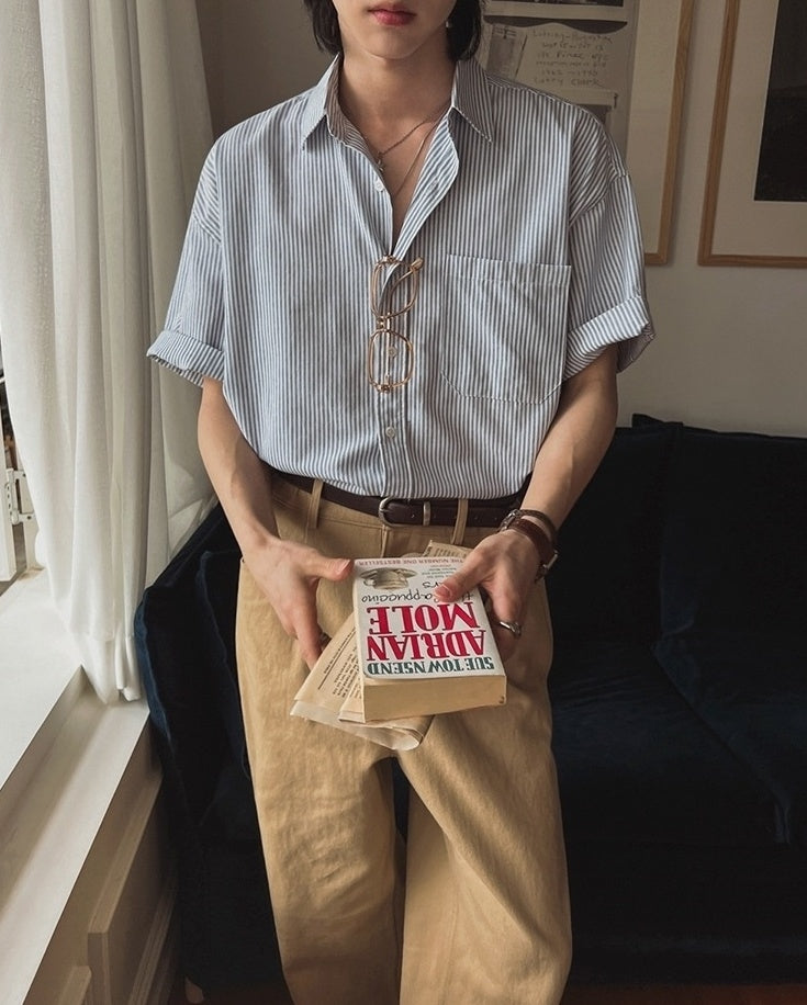 Vintage Striped Short Sleeve Casual Shirt