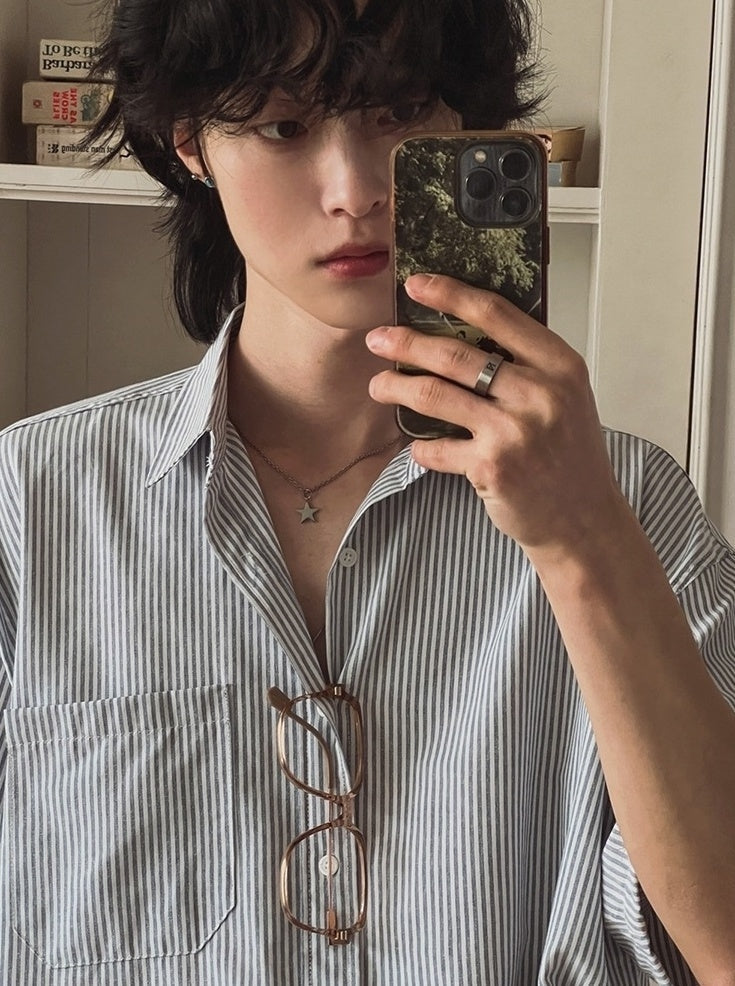 Vintage Striped Short Sleeve Casual Shirt