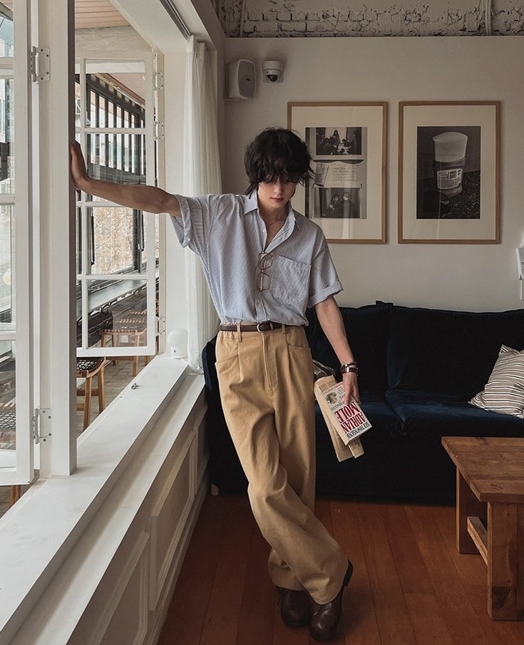 Vintage Striped Short Sleeve Casual Shirt