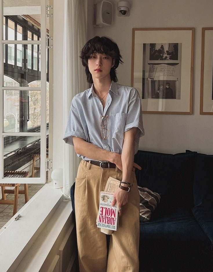 Vintage Striped Short Sleeve Casual Shirt