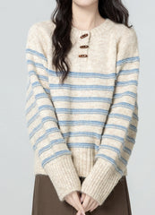 Vintage Striped Toggle Sweater Knitted Pullover