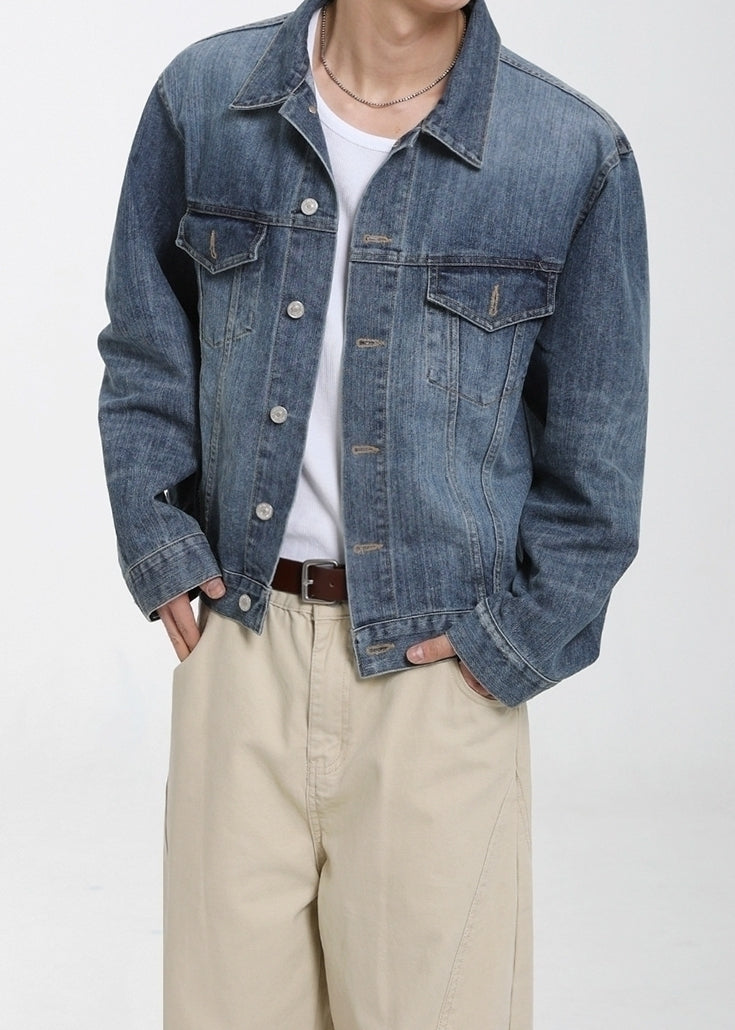 Vintage Style Denim Jacket With Turn Down Collar
