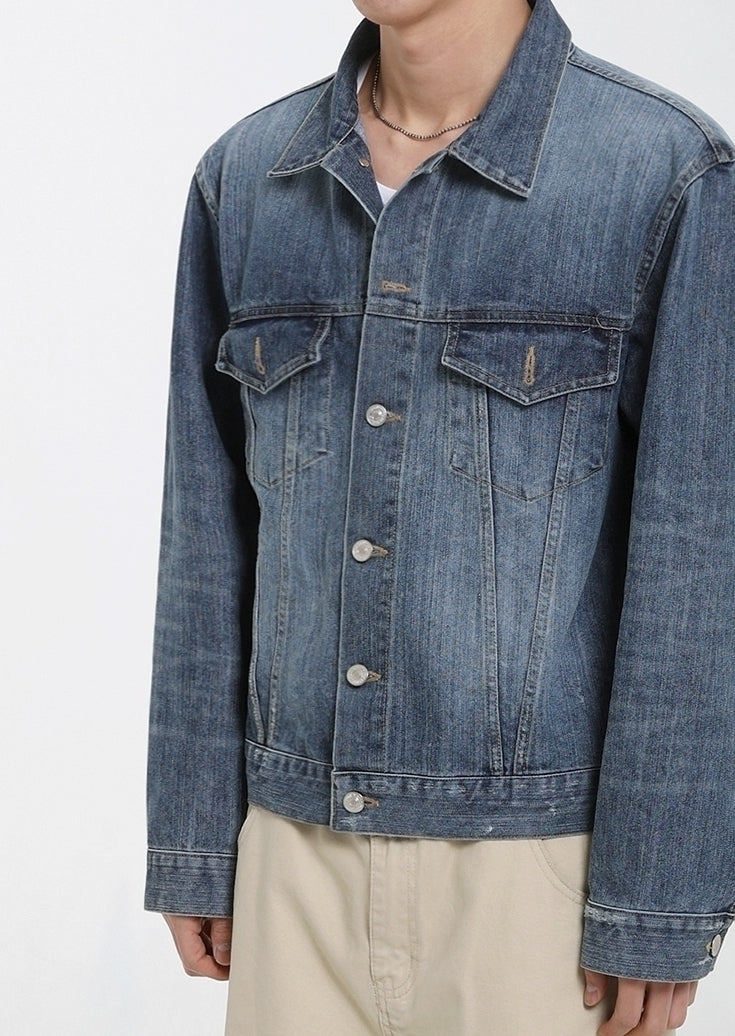 Vintage Style Denim Jacket With Turn Down Collar