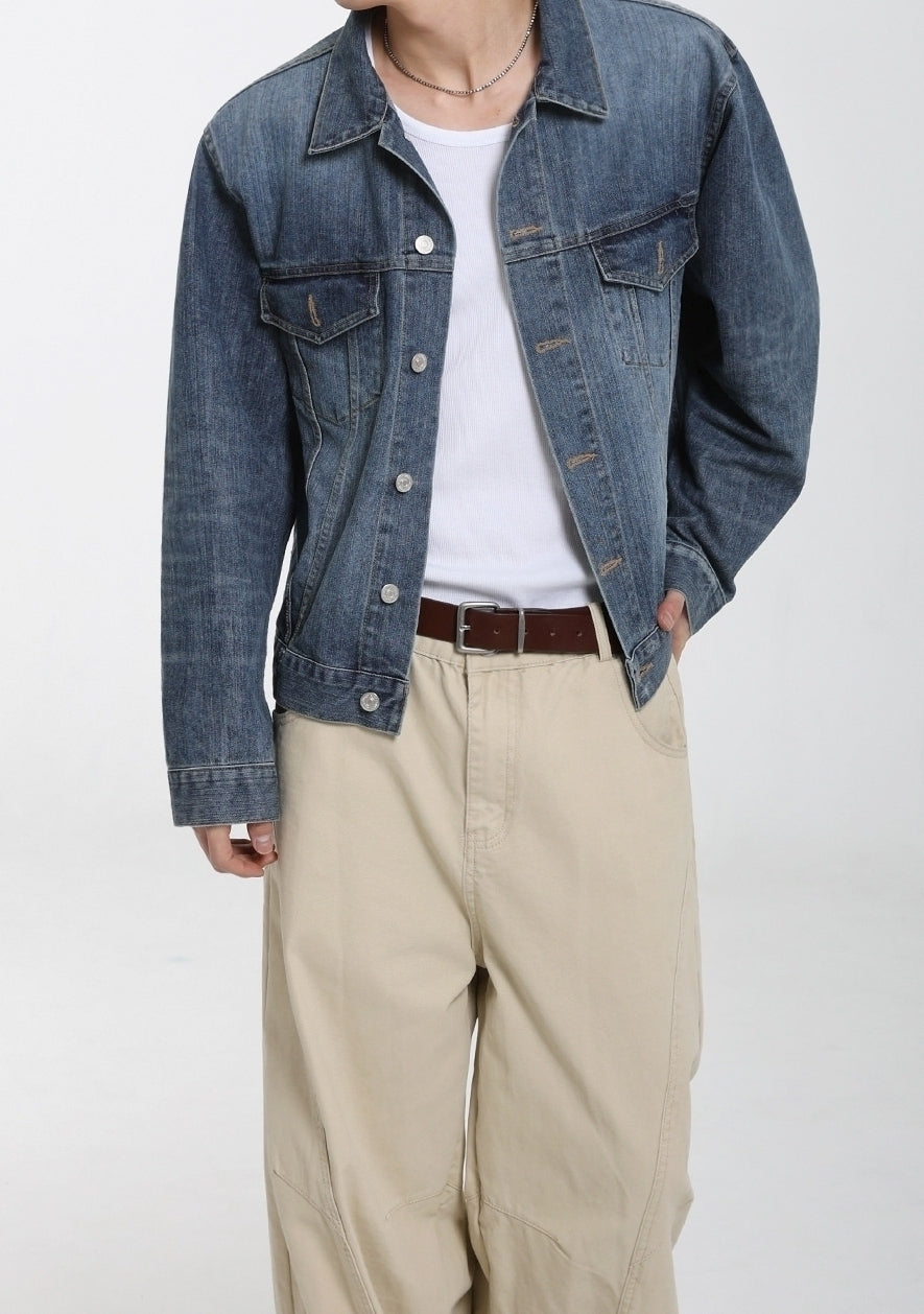 Vintage Style Denim Jacket With Turn Down Collar