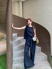 Vintage Style Fashion Two Piece Vest And Wide Leg Pants