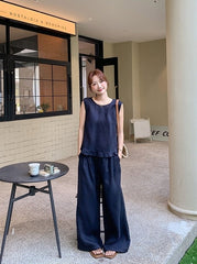 Vintage Style Fashion Two Piece Vest And Wide Leg Pants