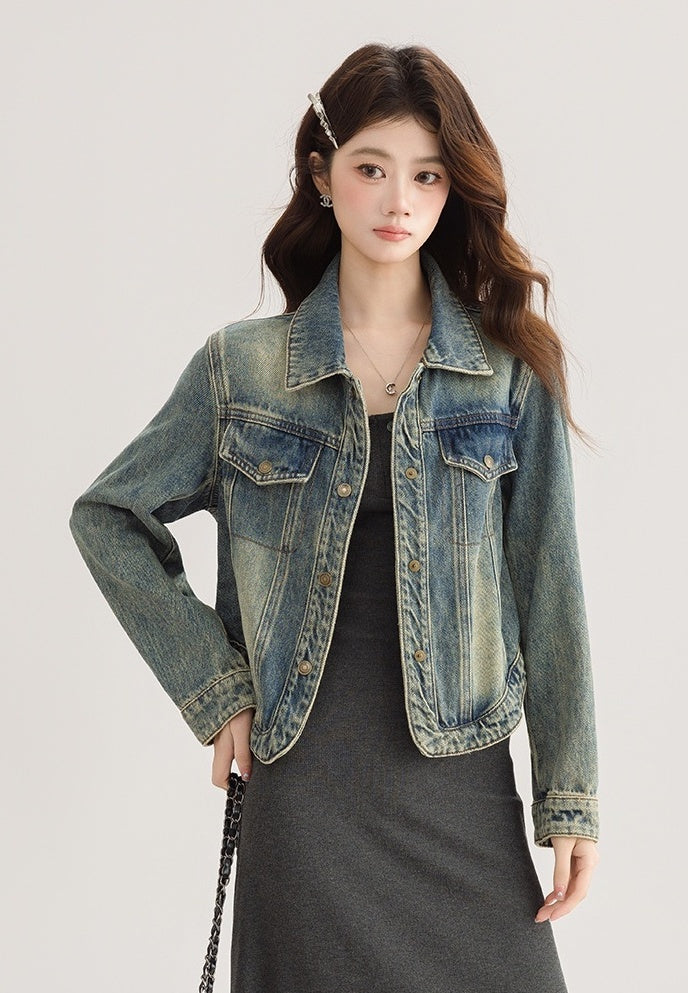 Vintage Style Loose Denim Jacket With Unique Design