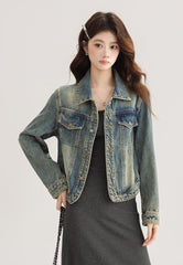 Vintage Style Loose Denim Jacket With Unique Design