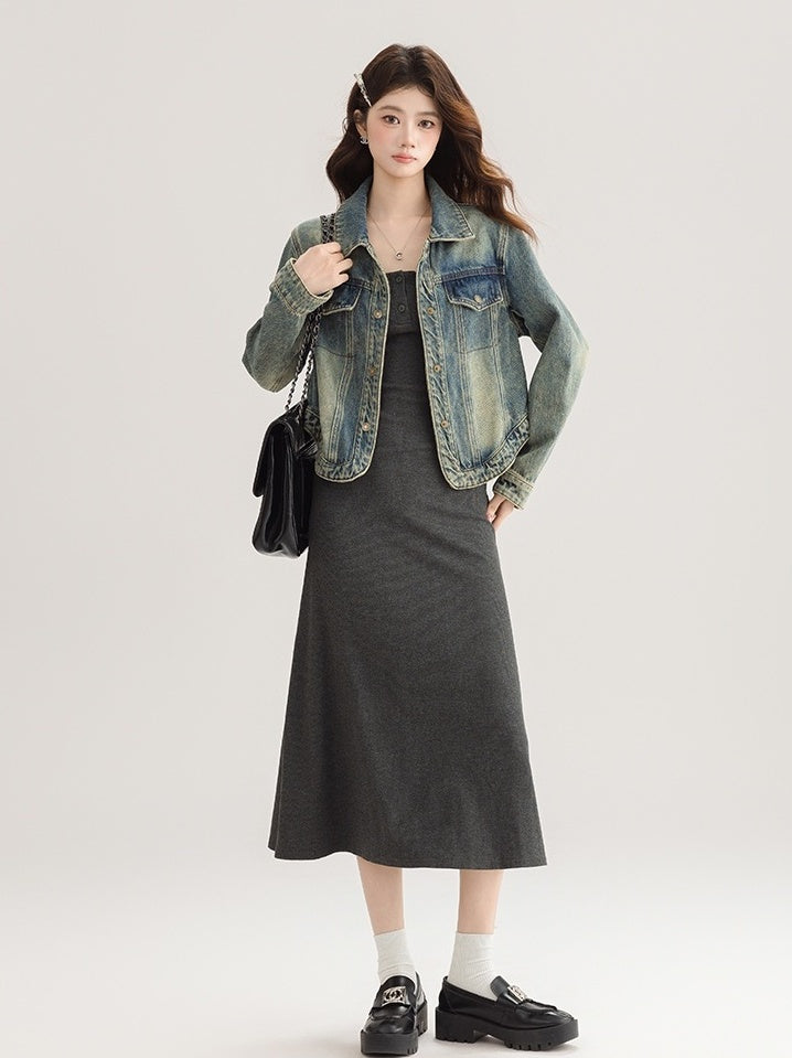 Vintage Style Loose Denim Jacket With Unique Design