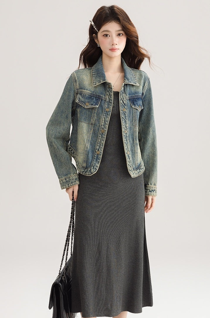 Vintage Style Loose Denim Jacket With Unique Design