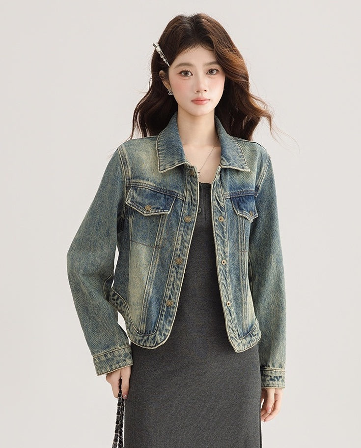Vintage Style Loose Denim Jacket With Unique Design