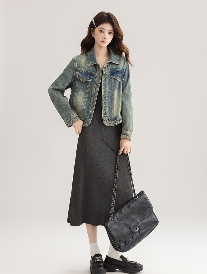 Vintage Style Loose Denim Jacket With Unique Design