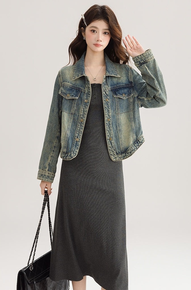 Vintage Style Loose Denim Jacket With Unique Design
