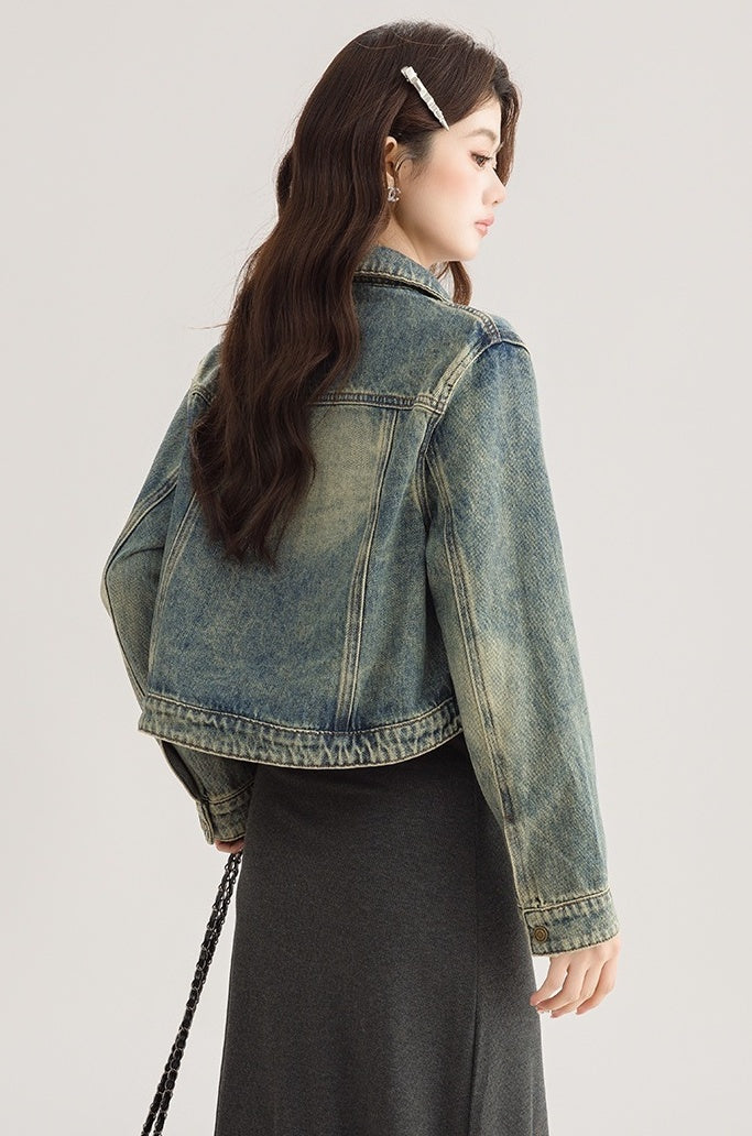 Vintage Style Loose Denim Jacket With Unique Design