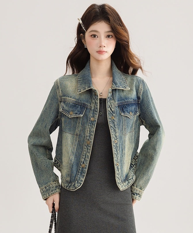 Vintage Style Loose Denim Jacket With Unique Design