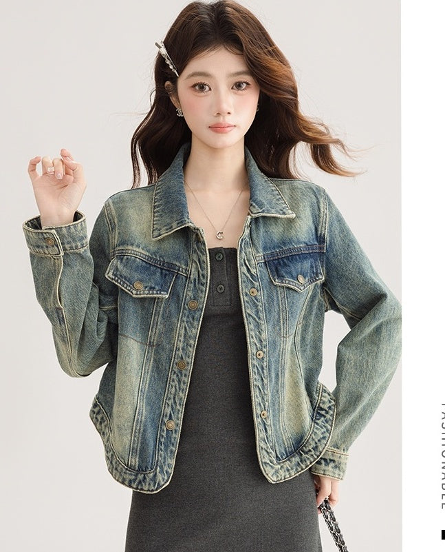 Vintage Style Loose Denim Jacket With Unique Design