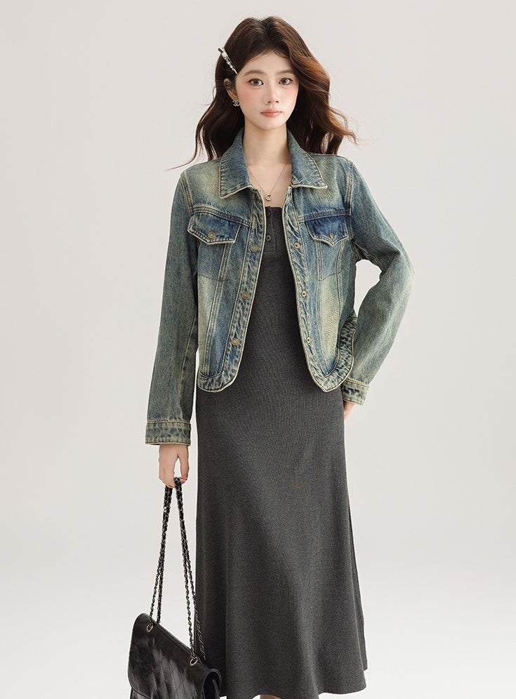 Vintage Style Loose Denim Jacket With Unique Design