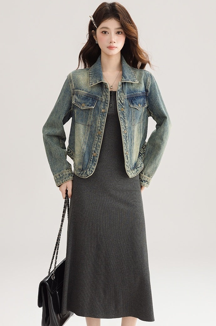 Vintage Style Loose Denim Jacket With Unique Design