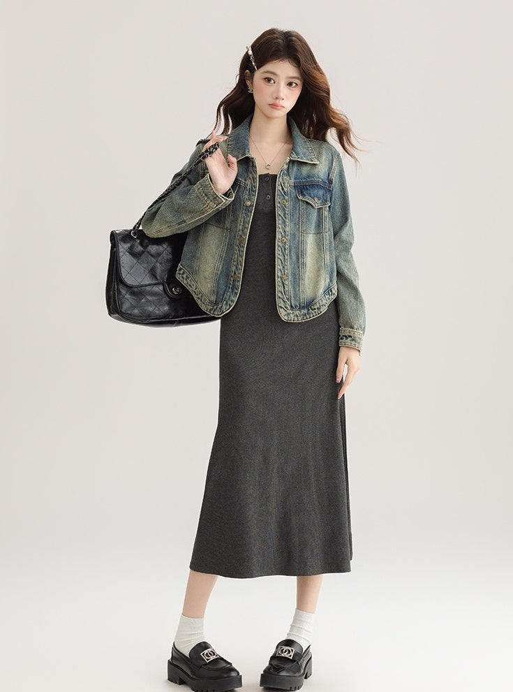 Vintage Style Loose Denim Jacket With Unique Design