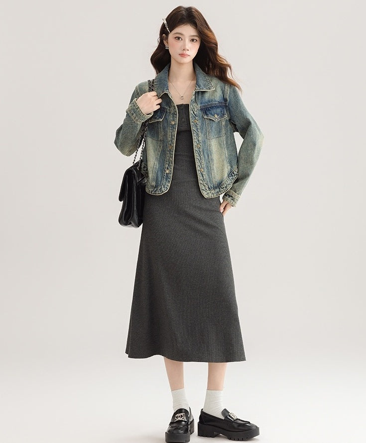 Vintage Style Loose Denim Jacket With Unique Design
