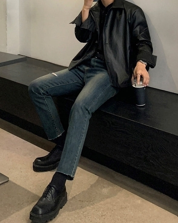 Vintage Style Slim Fit Distressed Jeans