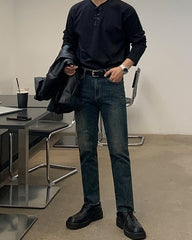 Vintage Style Slim Fit Distressed Jeans