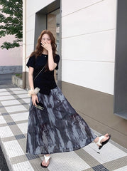 Vintage Tie Dye Skirt And Irregular T Shirt Set