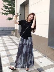 Vintage Tie Dye Skirt And Irregular T Shirt Set