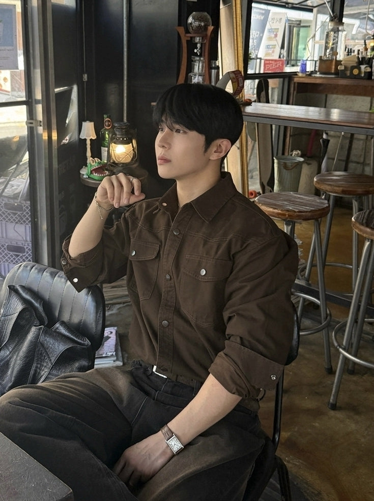 Vintage Utility Long Sleeve Casual Shirt Jacket