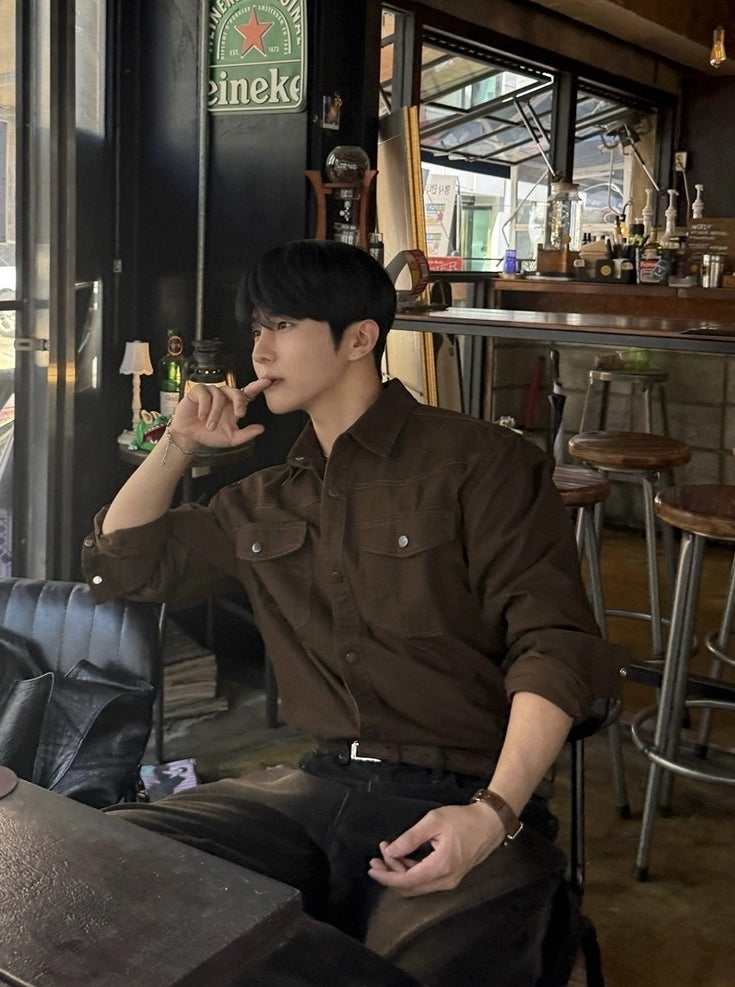 Vintage Utility Long Sleeve Casual Shirt Jacket