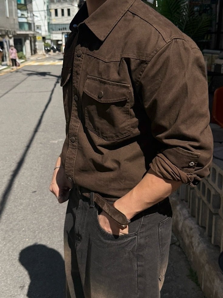 Vintage Utility Long Sleeve Casual Shirt Jacket