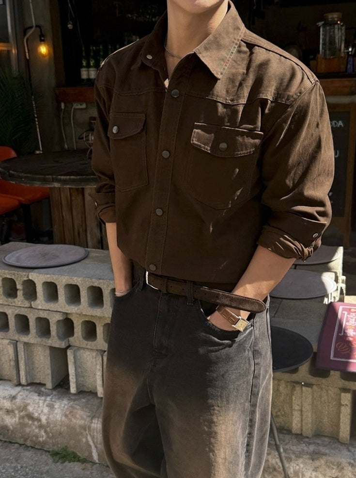 Vintage Utility Long Sleeve Casual Shirt Jacket