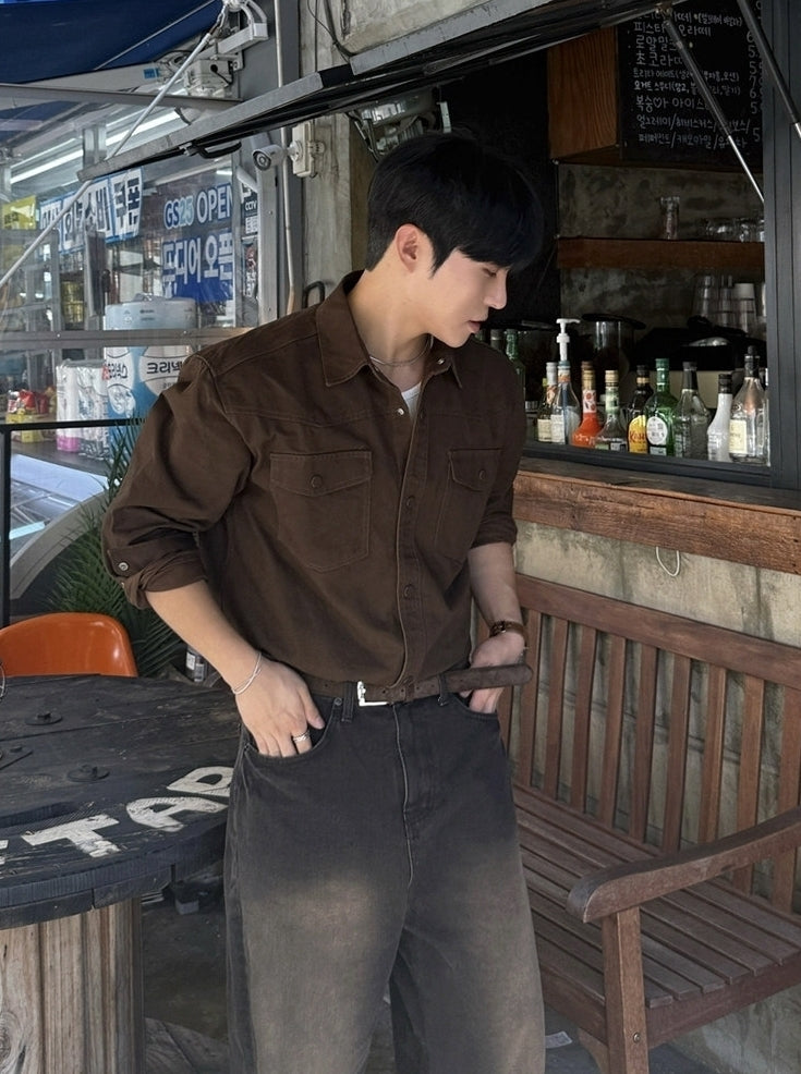 Vintage Utility Long Sleeve Casual Shirt Jacket