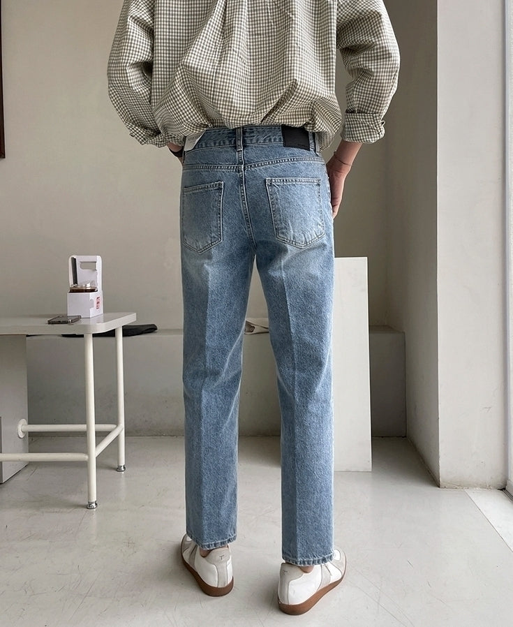 Vintage Wash Casual Straight Jeans